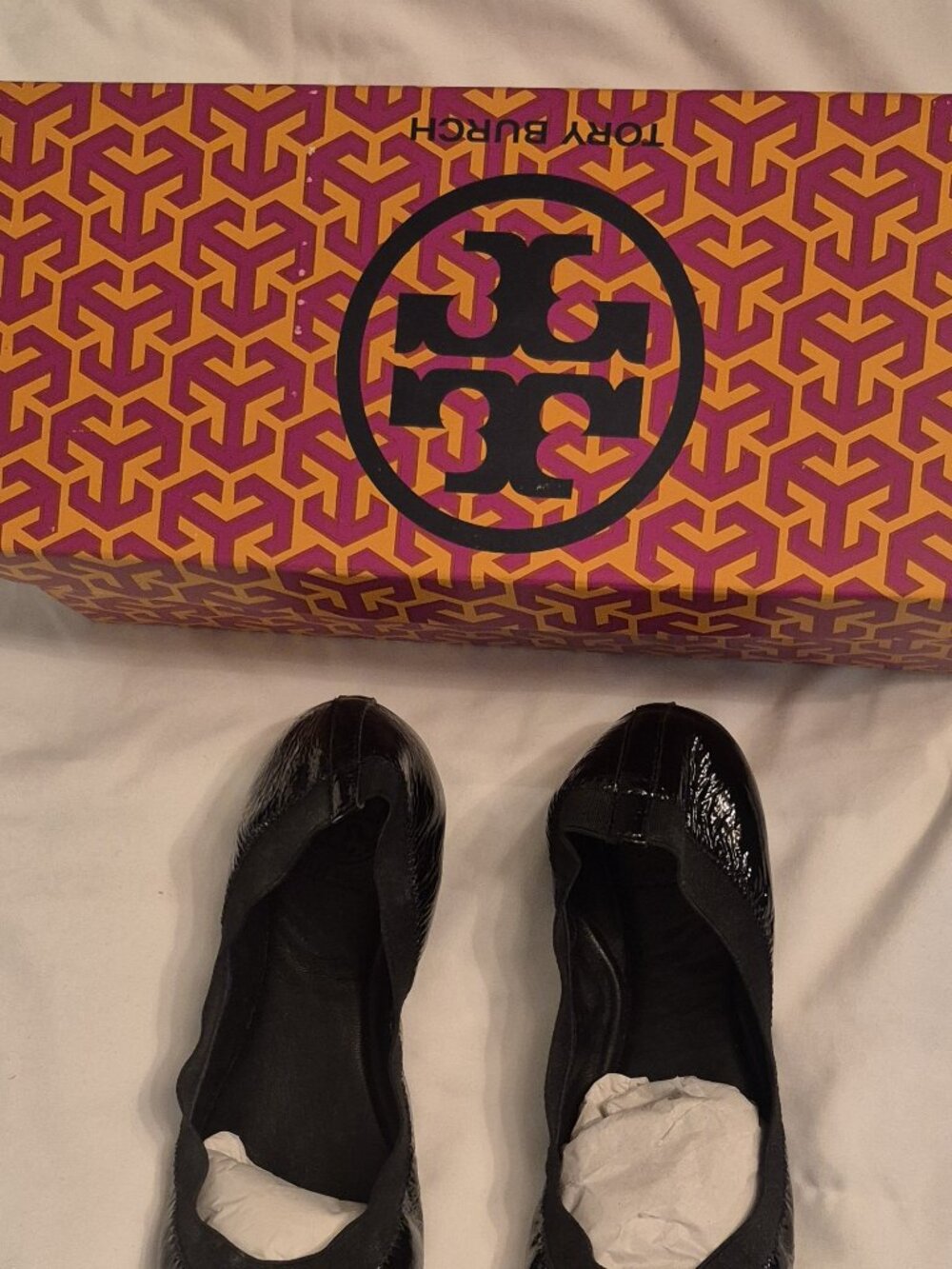 Tory Burch Caroline Naplak in black, size 7 1/2